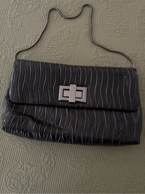 Kate Landry Dark Grey Textured Chain-Handle Clutch